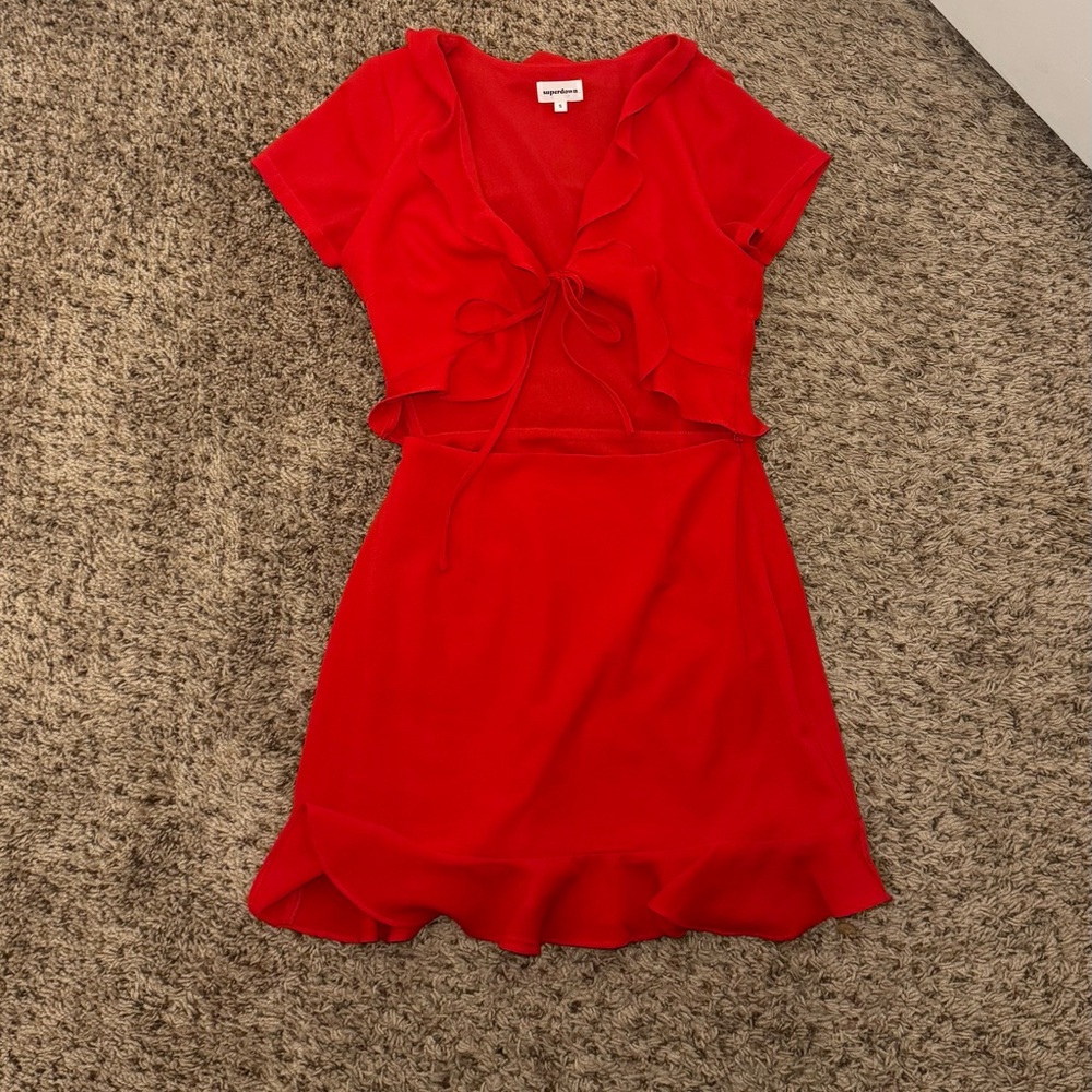Red Ruffled Dress with Tie Front